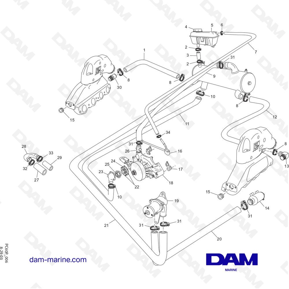Parts and exploded views for PCM 330 Excalibur boat engines